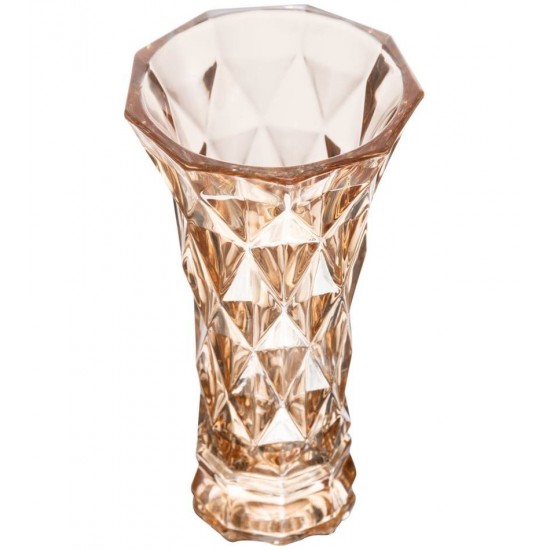 Vaso 14,5cm X 7,5cm X 25cm De Vidro Diamond Âmbar Metalizado